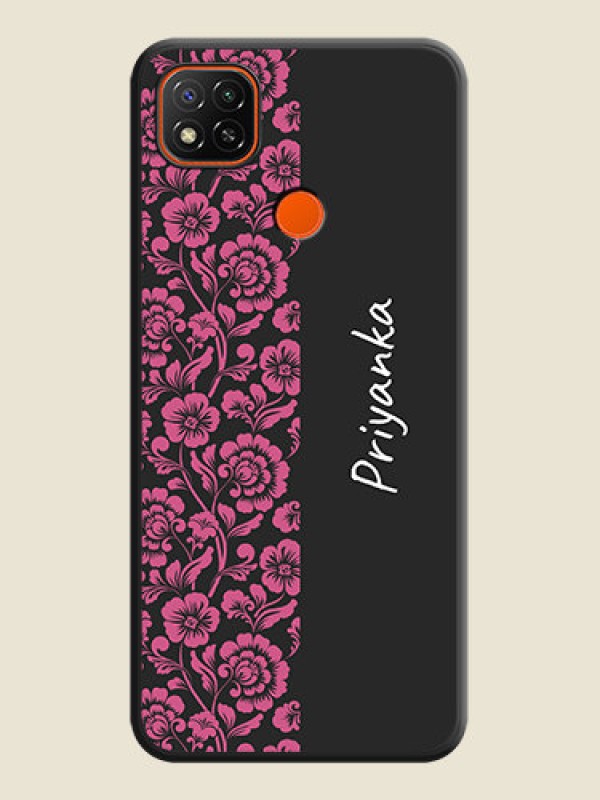 Custom Pink Floral Pattern Design With Custom Text On Space Black Personalized Soft Matte Phone Covers -Poco C31