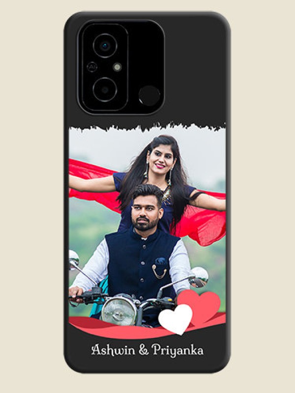 Custom Pin Color Love Shaped Ribbon Design with Text on Space Black Custom Soft Matte Phone Back Cover - Poco C55