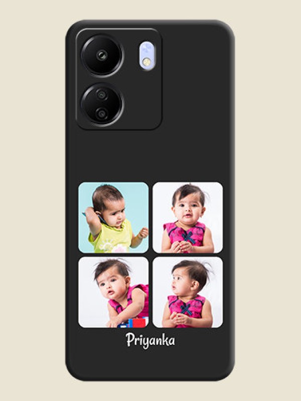 Custom Floral Art with 6 Image Holder on Photo On Space Black Custom Soft Matte Mobile Back Cover - Poco C65