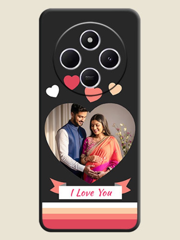 Custom Love Shaped Photo with Colorful Stripes On Space Black Custom Soft Matte Mobile Back Cover - Poco C75 5G