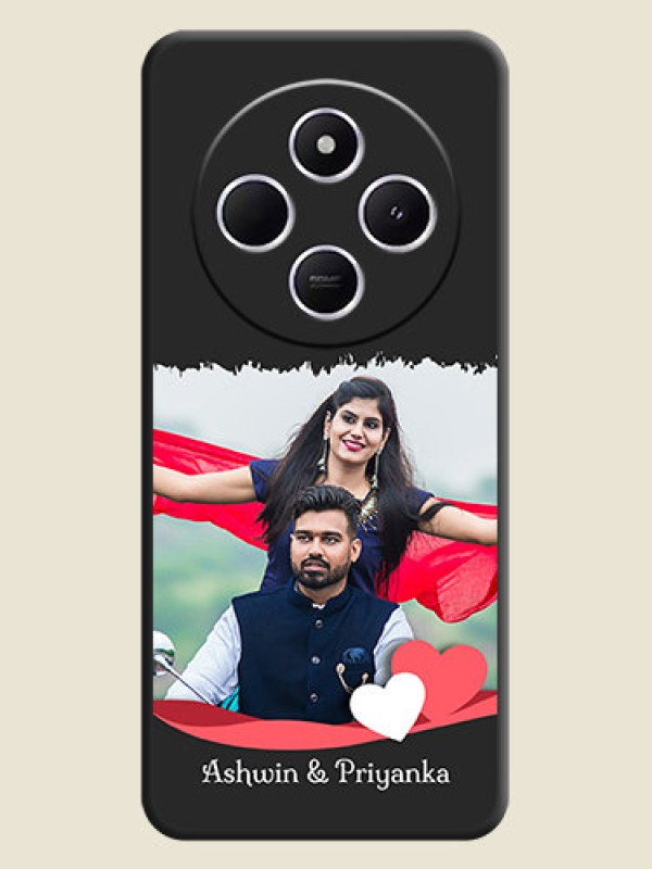 Custom Pin Color Love Shaped Ribbon Design with Text On Space Black Custom Soft Matte Mobile Back Cover - Poco C75 5G