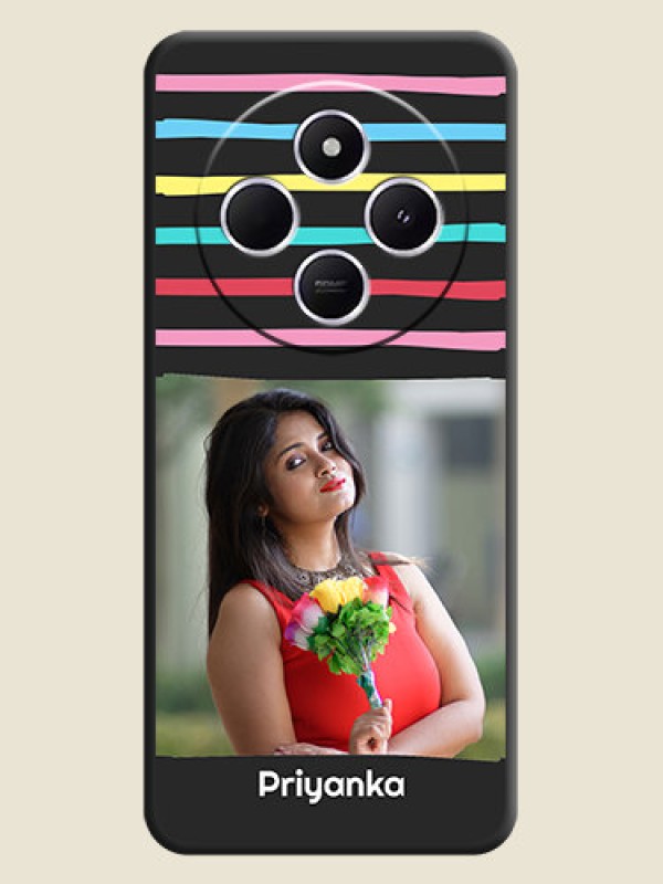 Custom Multicolor Lines with Image On Space Black Custom Soft Matte Mobile Back Cover - Poco C75 5G