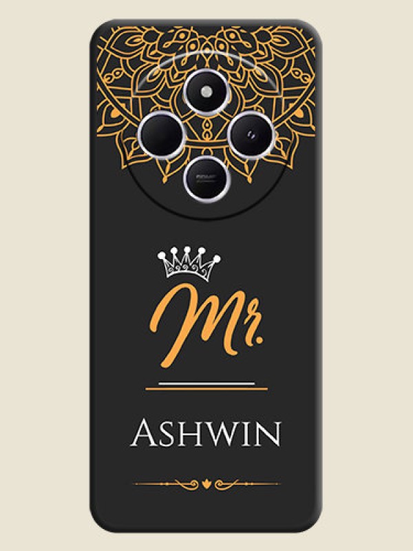 Custom Mr Name with Floral Design On Space Black Custom Soft Matte Mobile Back Cover - Poco C75 5G