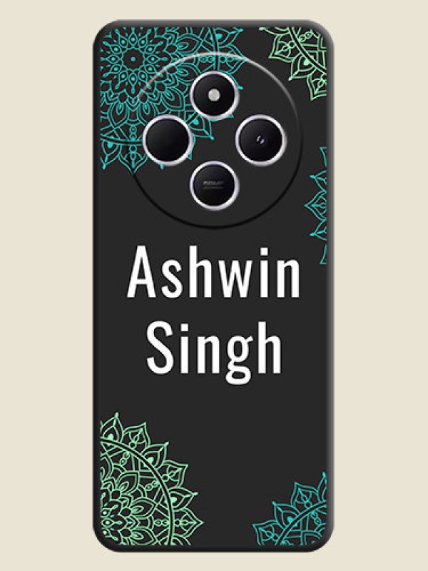 Custom Your Name with Floral Design On Space Black Custom Soft Matte Mobile Back Cover - Poco C75 5G