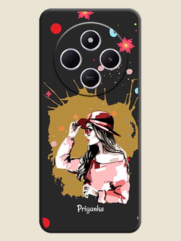 Custom Mordern Lady With Color Splash Background With Custom Text On Space Black Custom Soft Matte Mobile Back Cover - Poco C75 5G