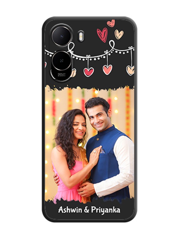 Custom Pink Love Hangings with Name On Space Black Custom Soft Matte Mobile Back Cover - Poco C81