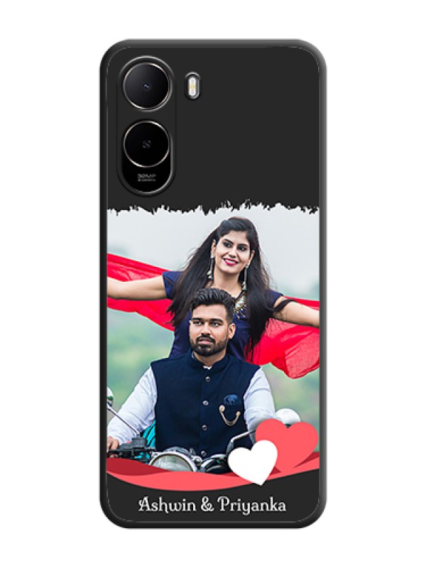 Custom Pin Color Love Shaped Ribbon Design with Text On Space Black Custom Soft Matte Mobile Back Cover - Poco C81