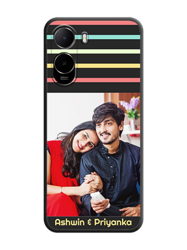 Custom Color Stripes with Photo and Text on Photo On Space Black Custom Soft Matte Mobile Back Cover - Poco C81