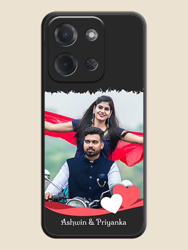 Custom Pin Color Love Shaped Ribbon Design with Text On Space Black Custom Soft Matte Mobile Back Cover - Poco C85 5G