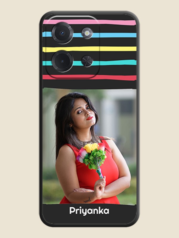 Custom Multicolor Lines with Image On Space Black Custom Soft Matte Mobile Back Cover - Poco C85 5G