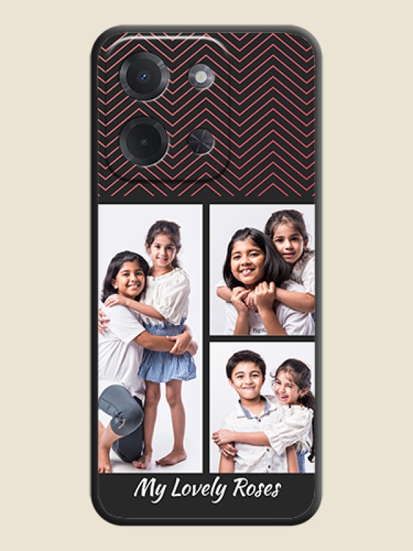 Custom Wave Pattern with 3 Image Holder On Space Black Custom Soft Matte Mobile Back Cover - Poco C85 5G