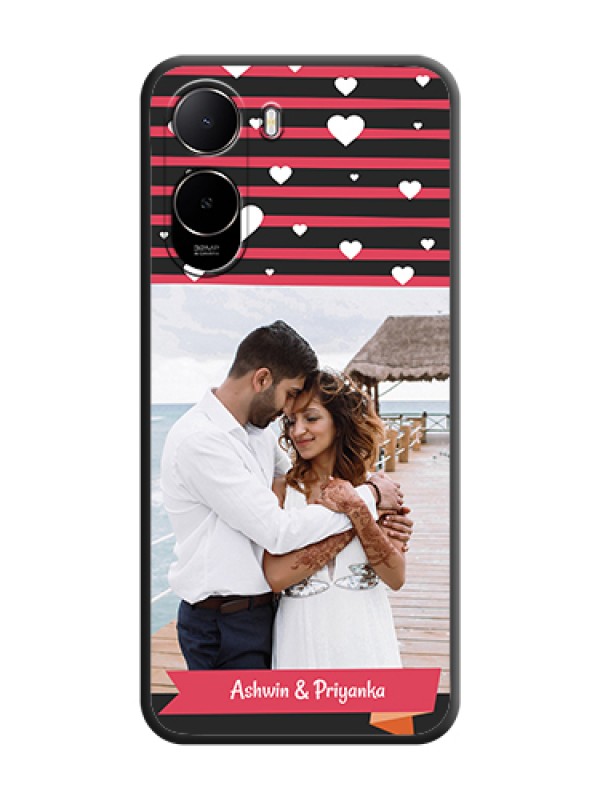 Custom White Color Love Symbols with Pink Lines Pattern On Space Black Custom Soft Matte Mobile Back Cover - Poco C85X 5G