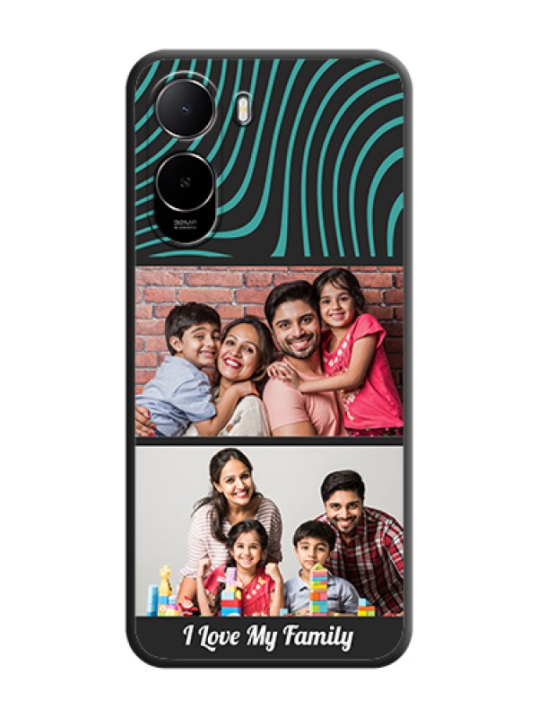 Custom Wave Pattern with 2 Image Holder On Space Black Custom Soft Matte Mobile Back Cover - Poco C85X 5G