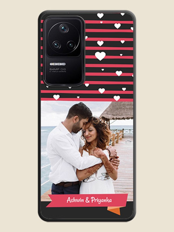 Custom White Color Love Symbols with Pink Lines Pattern on Space Black Custom Soft Matte Phone Cases - Poco F4 5G