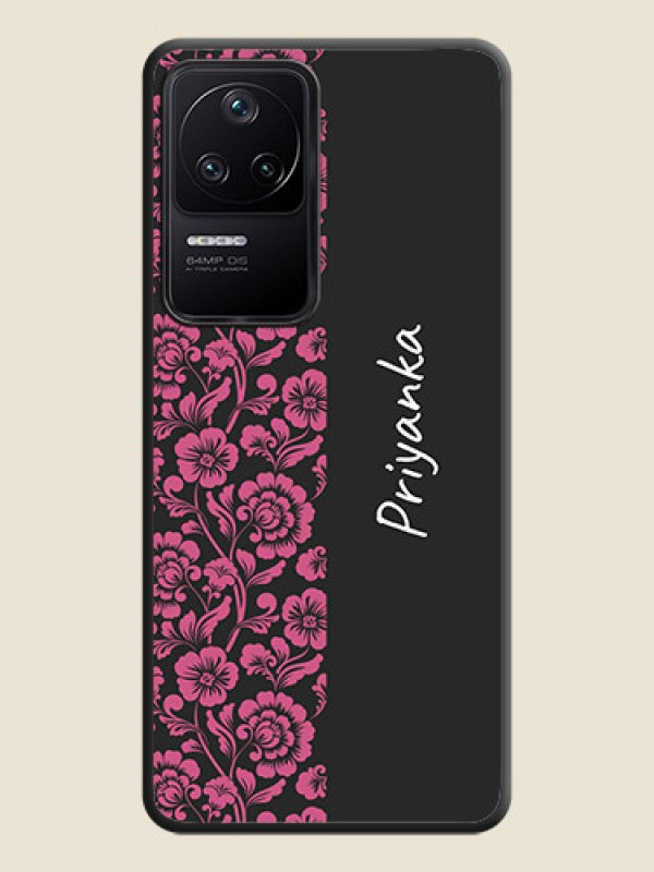 Custom Pink Floral Pattern Design With Custom Text On Space Black Personalized Soft Matte Phone Covers -Poco F4 5G