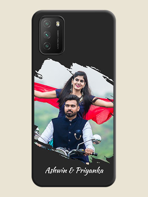 Custom Grunge Brush Strokes on Photo on Space Black Soft Matte Back Cover - Poco M3