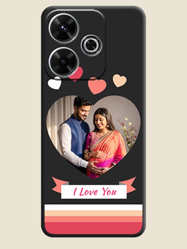 Custom Love Shaped Photo with Colorful Stripes On Space Black Custom Soft Matte Mobile Back Cover - Poco M6 Plus 5G