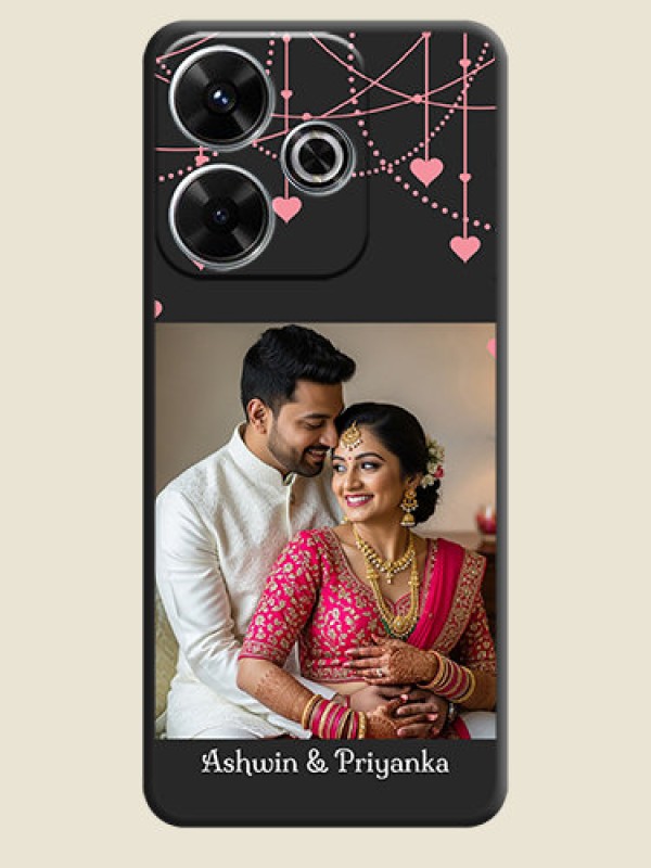 Custom Pink Love Hangings with Text On Space Black Custom Soft Matte Mobile Back Cover - Poco M6 Plus 5G