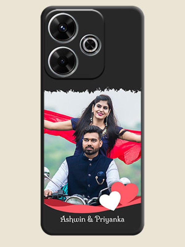 Custom Pin Color Love Shaped Ribbon Design with Text On Space Black Custom Soft Matte Mobile Back Cover - Poco M6 Plus 5G