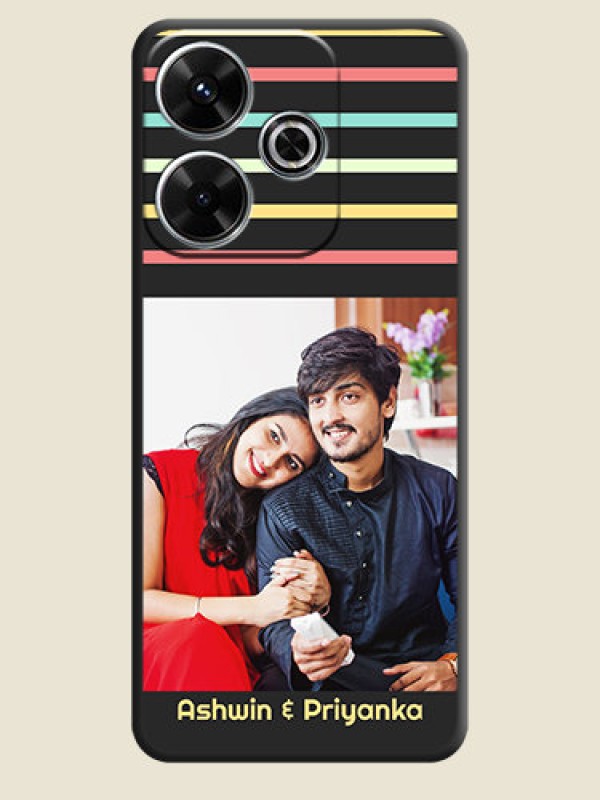 Custom Color Stripes with Photo and Text on Photo On Space Black Custom Soft Matte Mobile Back Cover - Poco M6 Plus 5G