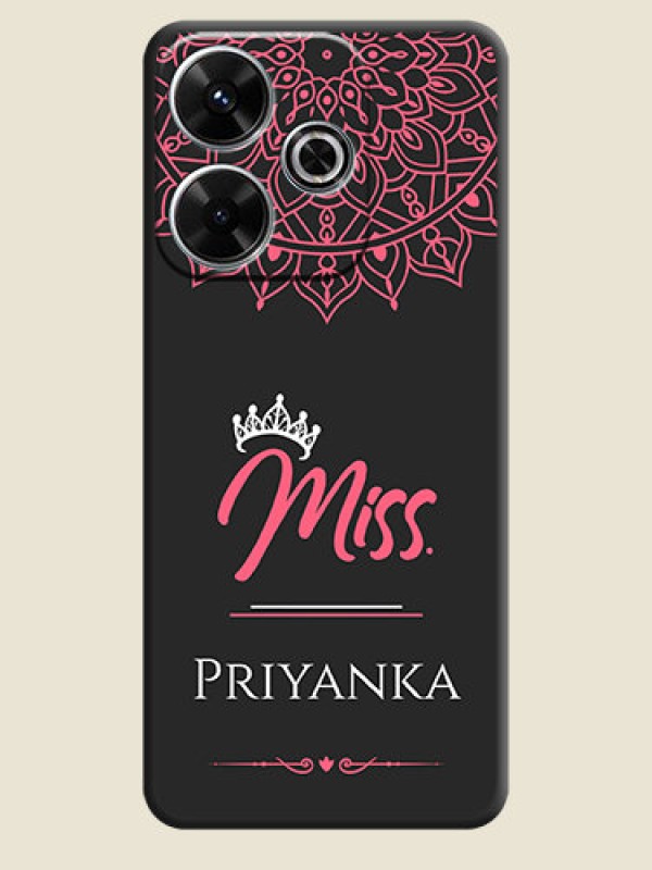 Custom Mrs Name with Floral Design On Space Black Custom Soft Matte Mobile Back Cover - Poco M6 Plus 5G