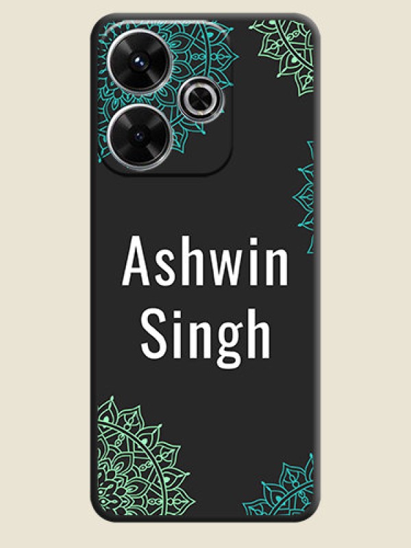 Custom Your Name with Floral Design On Space Black Custom Soft Matte Mobile Back Cover - Poco M6 Plus 5G