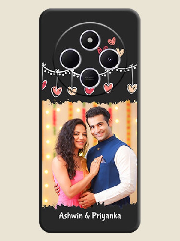 Custom Pink Love Hangings with Name On Space Black Custom Soft Matte Mobile Back Cover - Poco M7 5G