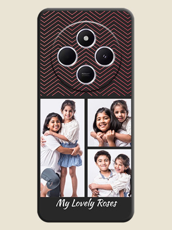 Custom Wave Pattern with 3 Image Holder On Space Black Custom Soft Matte Mobile Back Cover - Poco M7 5G