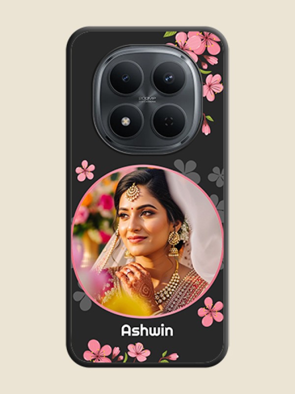 Custom Round Image with Pink Color Floral Design on Photo On Space Black Custom Soft Matte Mobile Back Cover - Poco M8 5G