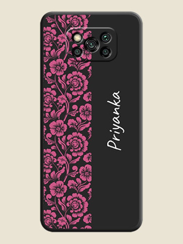 Custom Pink Floral Pattern Design With Custom Text On Space Black Personalized Soft Matte Phone Covers -Poco X3