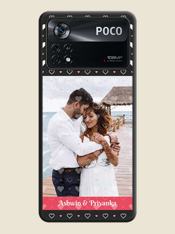 Custom White Color Love Symbols with Text Design on Photo on Space Black Soft Matte Phone Cover - Poco X4 Pro 5G