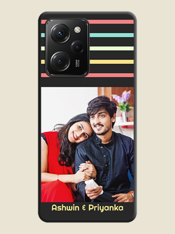 Custom Color Stripes with Photo and Text - Photo on Space Black Soft Matte Mobile Case -Poco X5 Pro 5G