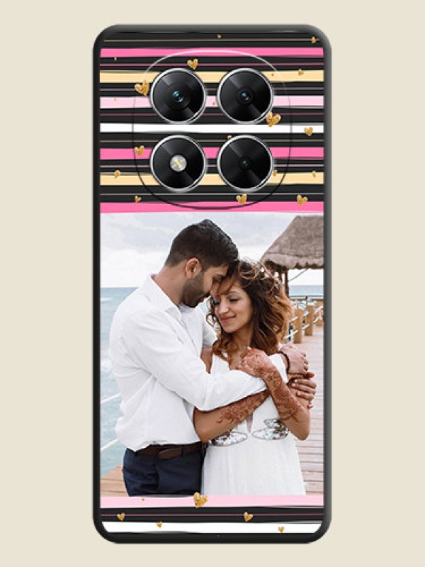 Custom Multicolor Lines and Golden Love Symbols Design on Photo On Space Black Custom Soft Matte Mobile Back Cover - Poco X7 5G