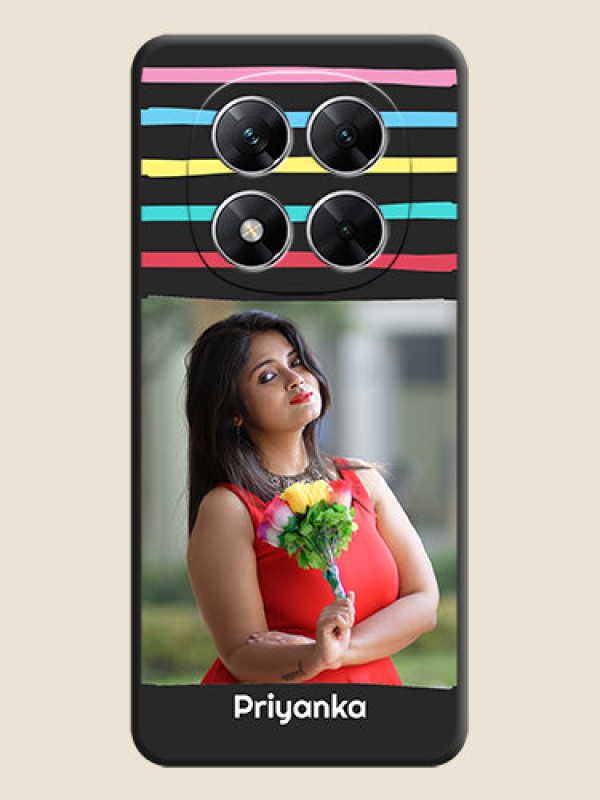 Custom Multicolor Lines with Image On Space Black Custom Soft Matte Mobile Back Cover - Poco X7 5G