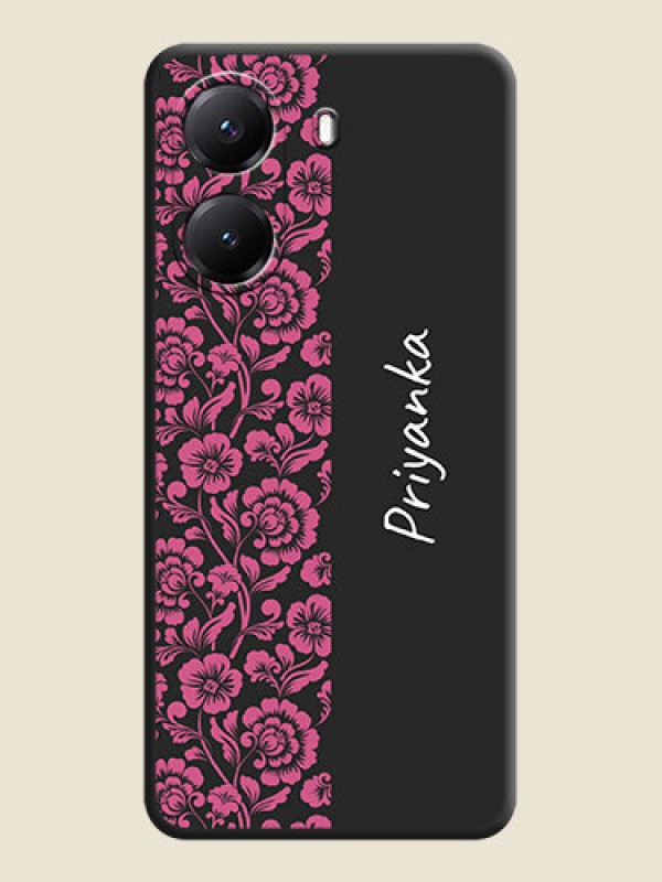 Custom Pink Floral Pattern Design With Custom Text On Space Black Custom Soft Matte Mobile Back Cover - Poco X7 Pro 5G