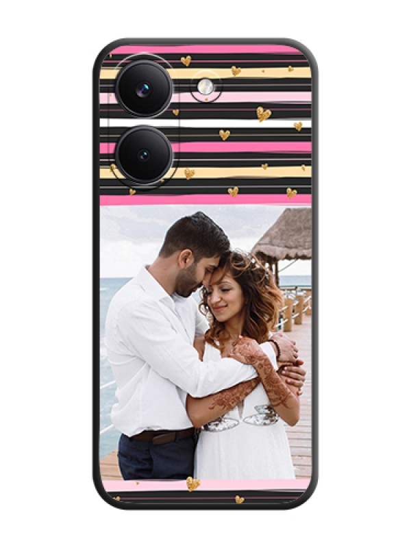 Custom Multicolor Lines and Golden Love Symbols Design on Photo On Space Black Custom Soft Matte Mobile Back Cover - Poco X8 Pro 5G