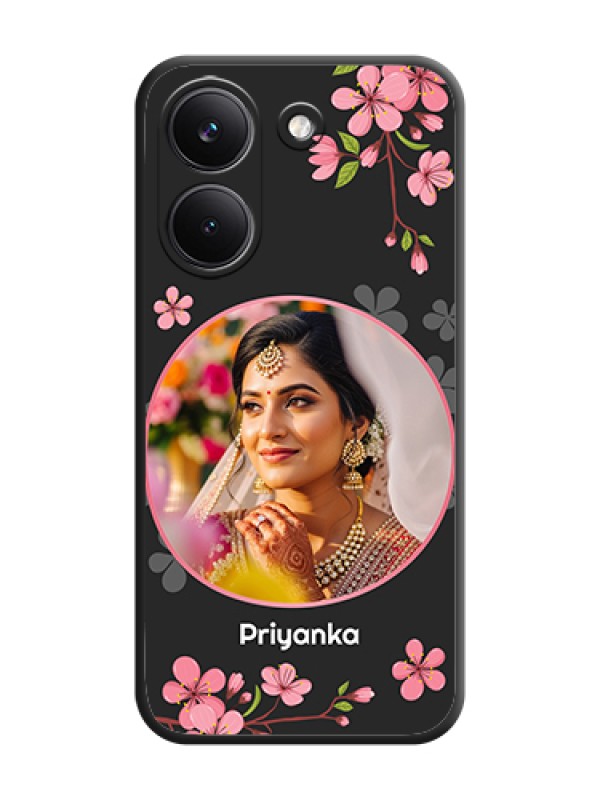Custom Round Image with Pink Color Floral Design on Photo On Space Black Custom Soft Matte Mobile Back Cover - Poco X8 Pro 5G