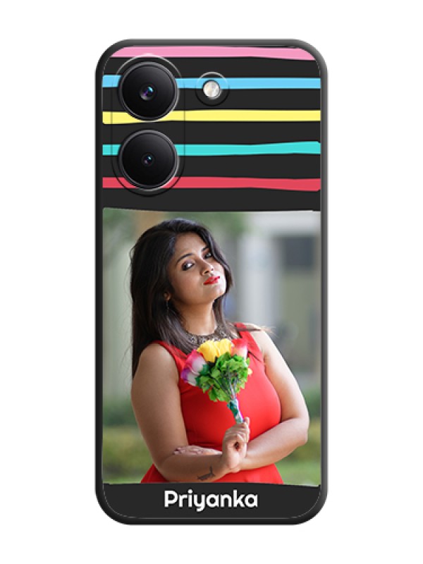 Custom Multicolor Lines with Image On Space Black Custom Soft Matte Mobile Back Cover - Poco X8 Pro 5G