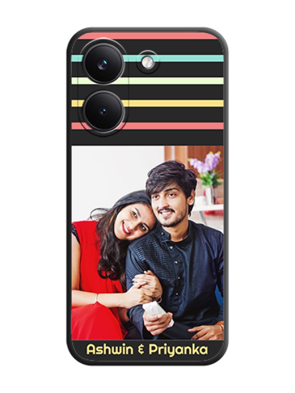 Custom Color Stripes with Photo and Text on Photo On Space Black Custom Soft Matte Mobile Back Cover - Poco X8 Pro 5G