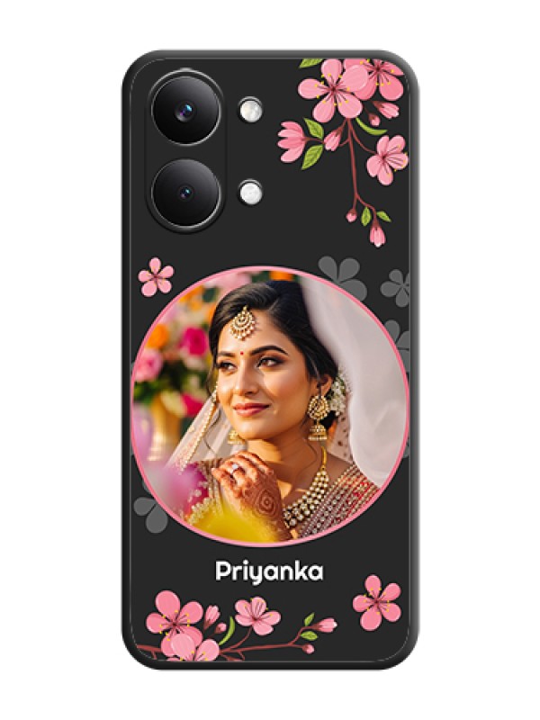 Custom Round Image with Pink Color Floral Design on Photo On Space Black Custom Soft Matte Mobile Back Cover - Poco X8 Pro Max 5G