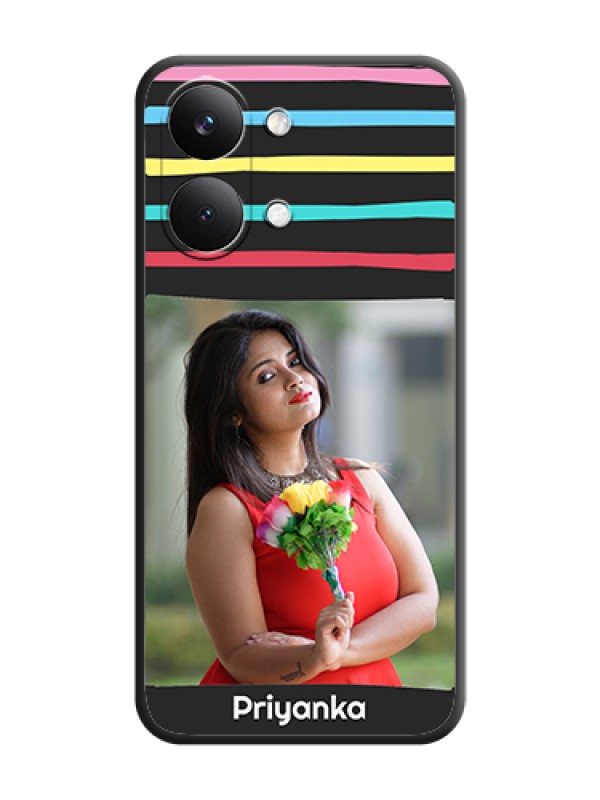 Custom Multicolor Lines with Image On Space Black Custom Soft Matte Mobile Back Cover - Poco X8 Pro Max 5G