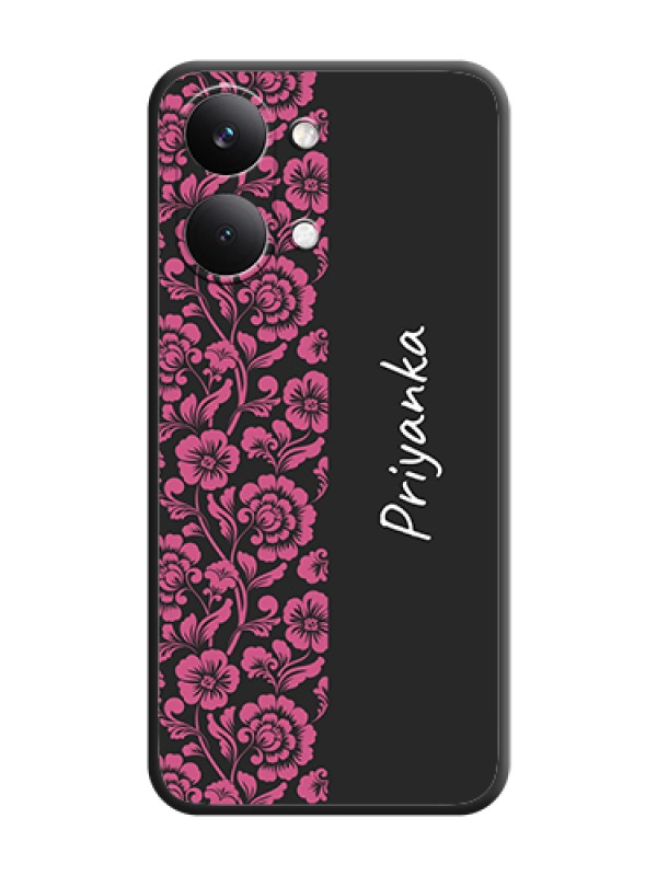 Custom Pink Floral Pattern Design With Custom Text On Space Black Custom Soft Matte Mobile Back Cover - Poco X8 Pro Max 5G