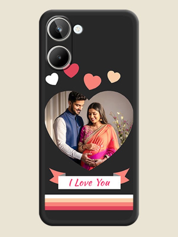 Custom Love Shaped Photo with Colorful Stripes on Personalised Space Black Soft Matte Cases - Realme 10 Pro 5G