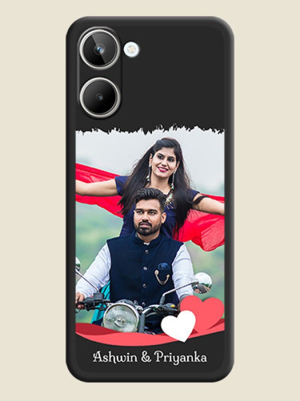 Custom Pin Color Love Shaped Ribbon Design with Text on Space Black Custom Soft Matte Phone Back Cover - Realme 10 Pro 5G