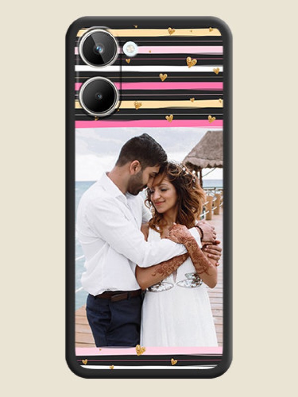 Custom Multicolor Lines and Golden Love Symbols Design on Photo on Space Black Soft Matte Mobile Cover - Realme 10 Pro 5G