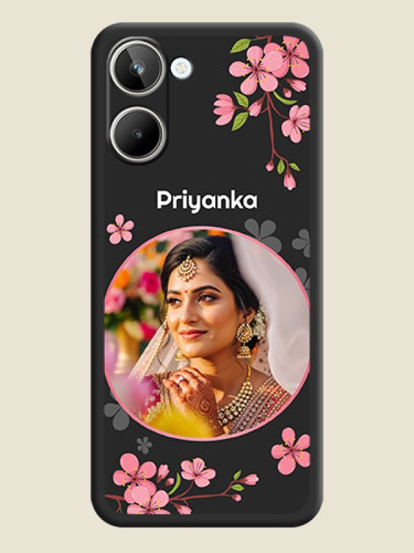 Custom Round Image with Pink Color Floral Design on Photo on Space Black Soft Matte Back Cover - Realme 10 Pro 5G
