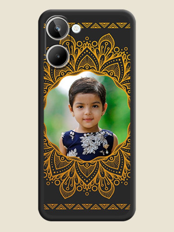 Custom Round Image with Floral Design on Photo on Space Black Soft Matte Mobile Cover - Realme 10 Pro 5G