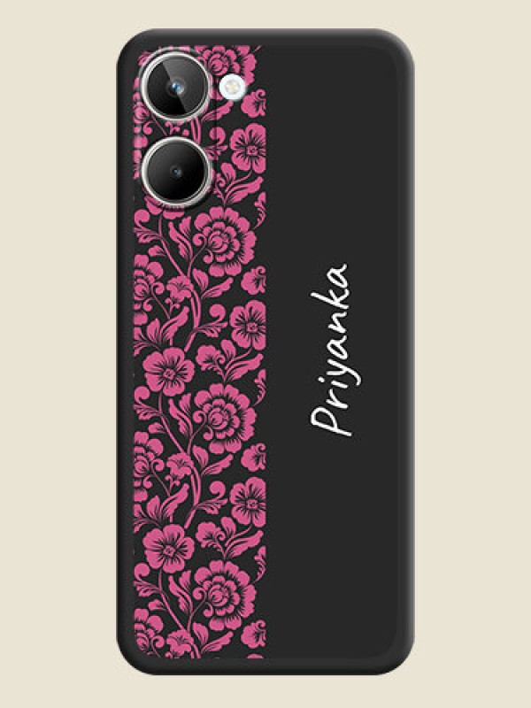 Custom Pink Floral Pattern Design With Custom Text On Space Black Personalized Soft Matte Phone Covers -Realme 10 Pro 5G