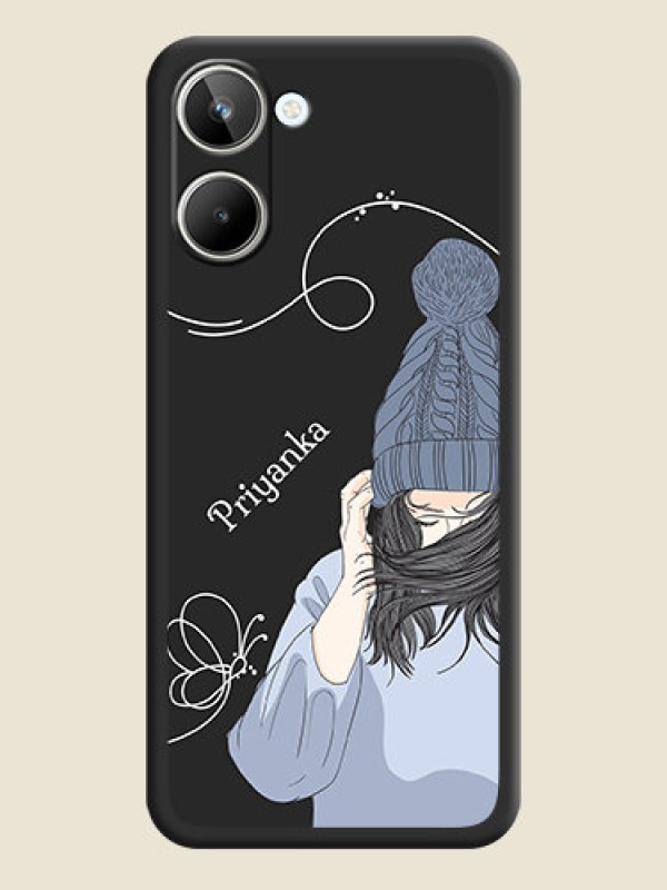 Custom Girl With Blue Winter Outfiit Custom Text Design On Space Black Personalized Soft Matte Phone Covers -Realme 10 Pro 5G