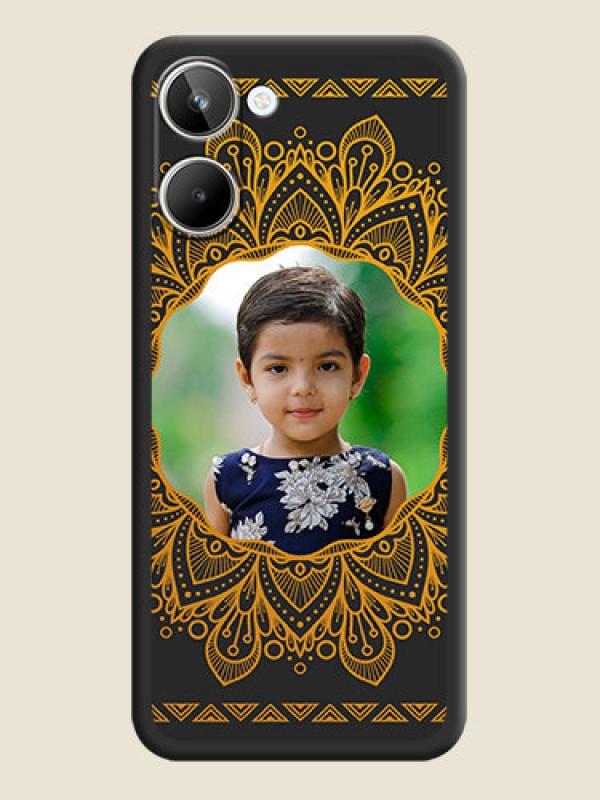 Custom Round Image with Floral Design on Photo on Space Black Soft Matte Mobile Cover - Realme 10